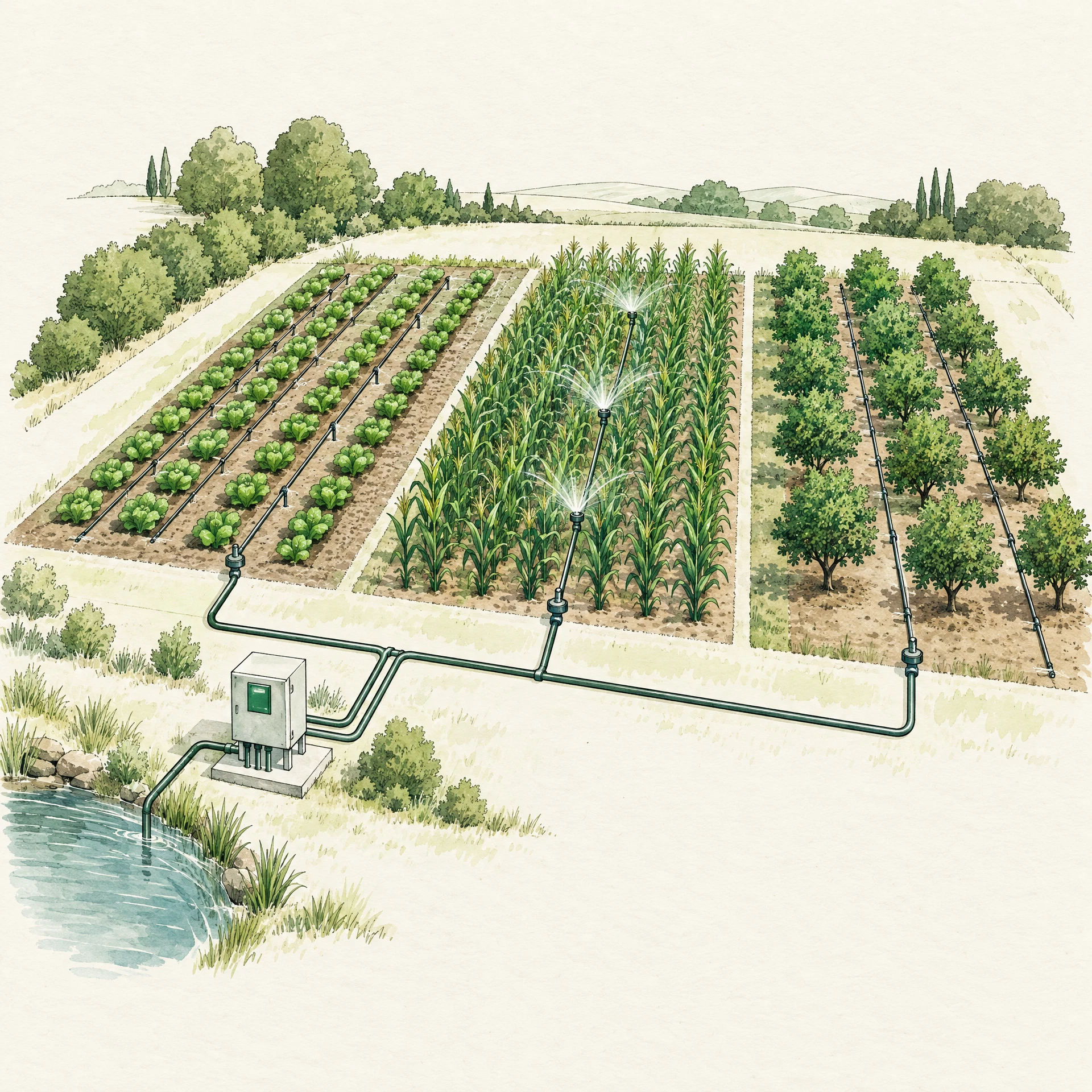 Sketch of field irrigation zones and control